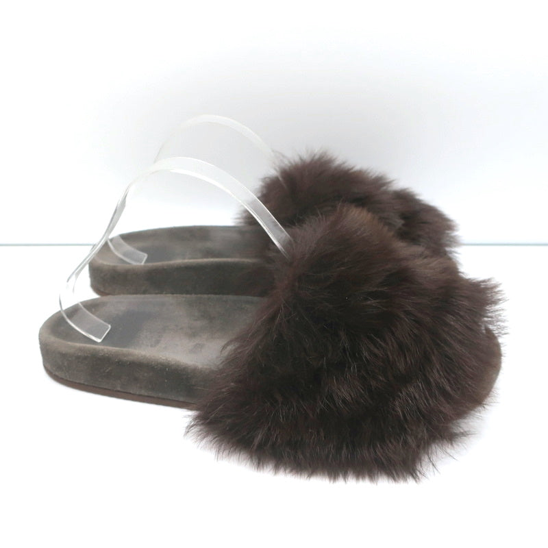 Brunello Cucinelli Monili-Trimmed Fur Slide Sandals Brown/Gray Size 41 product image 2, provided for visual reference and