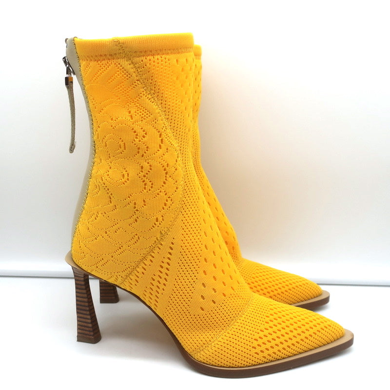 Fendi FFrame Jacquard Mesh Knit Ankle Boots Yellow Size 36 Pointed Toe Heel product image 2, provided for visual reference