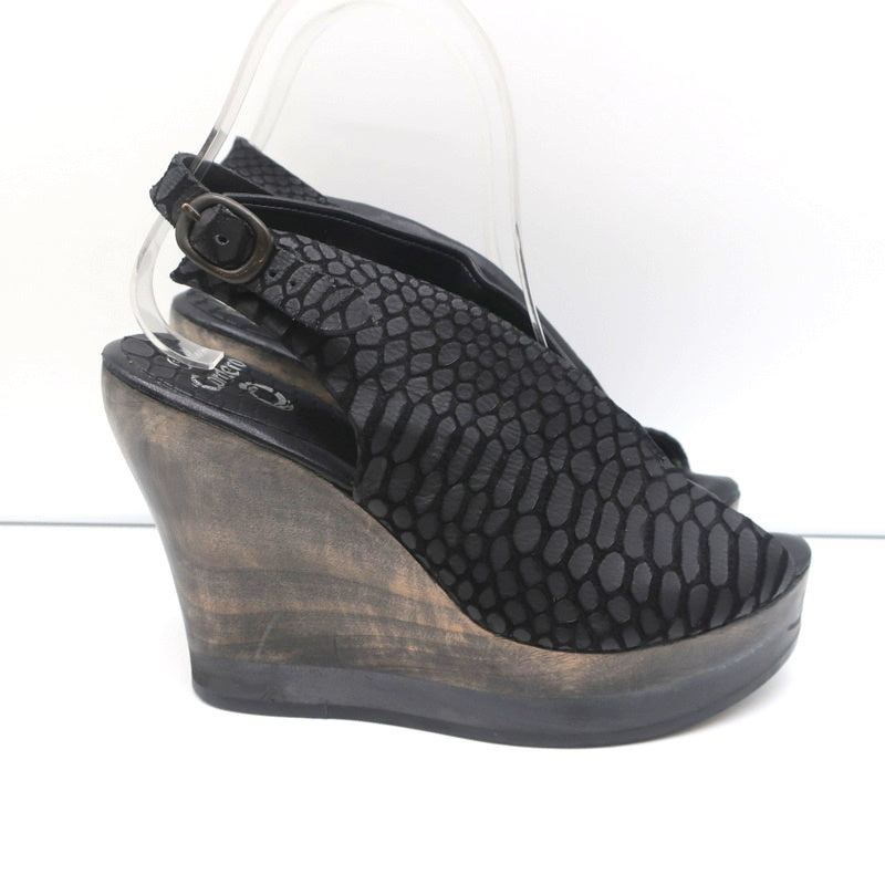 Calleen Cordero Platform Wedge Sandals Felipa Black Snake-Print Leather Size 6 product image 2, provided for visual
