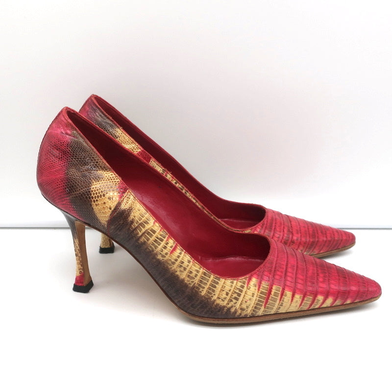 Manolo Blahnik BB Lizard Pumps Red/Beige Size 37 Pointed Toe Heels product image 2, provided for visual reference and