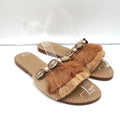 Mystique Shell-Embellished Fringed Slide Sandals Beige Suede Size 7 NEW product image 1, provided for visual reference and