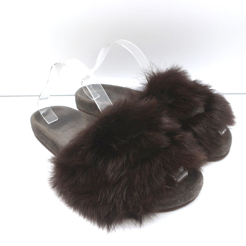 Brunello Cucinelli Monili-Trimmed Fur Slide Sandals Brown/Gray Size 41 product image 1, provided for visual reference and