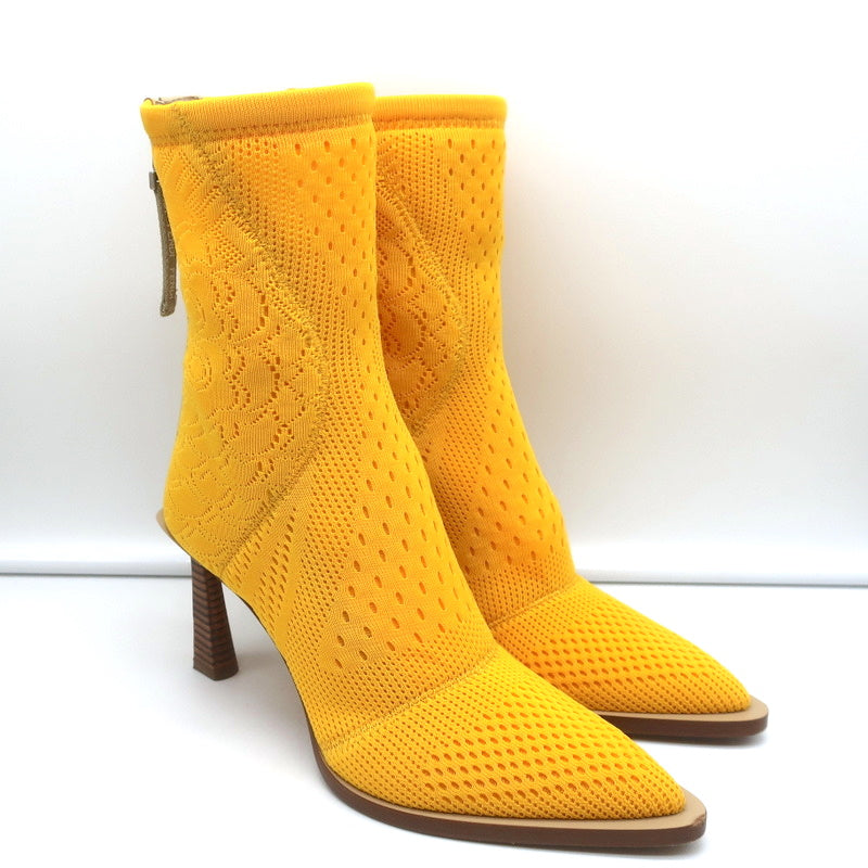 Fendi FFrame Jacquard Mesh Knit Ankle Boots Yellow Size 36 Pointed Toe Heel product image 1, provided for visual reference