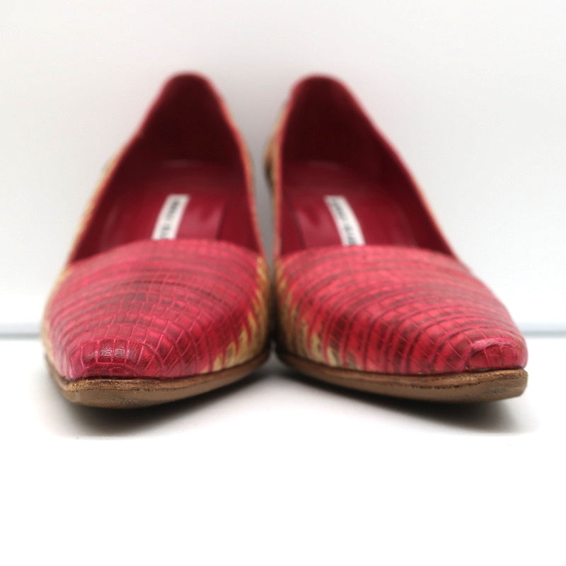 Manolo Blahnik BB Lizard Pumps Red/Beige Size 37 Pointed Toe Heels product image 3, provided for visual reference and