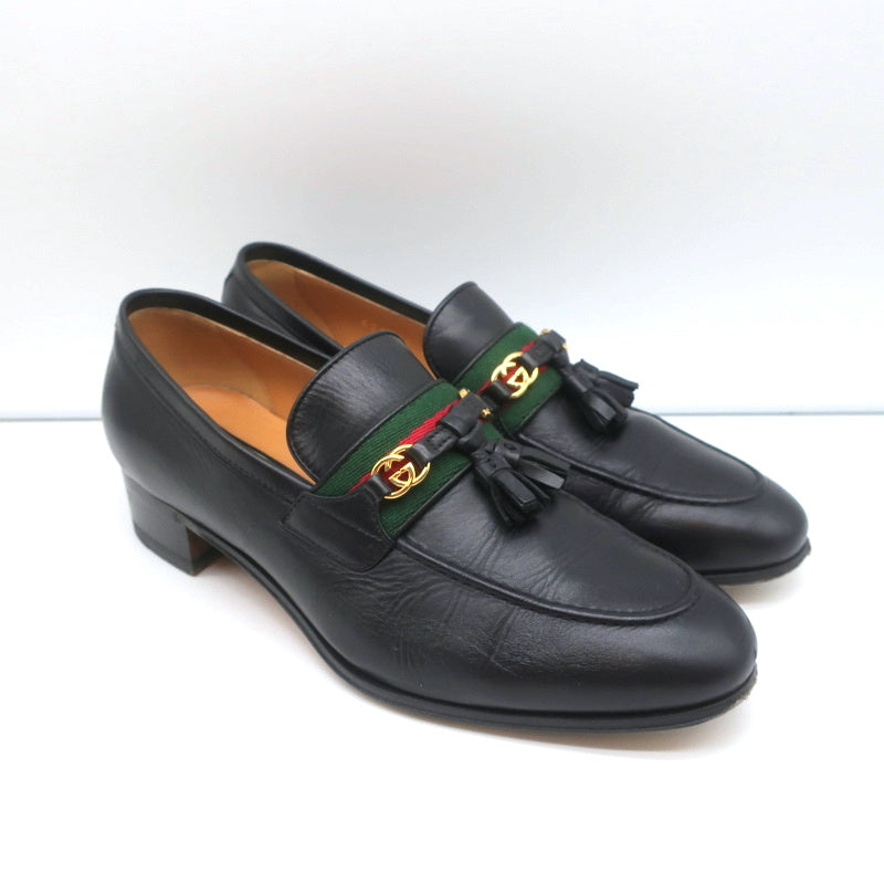 Gucci Paride GG Tassel Loafers Black Leather Size 37.5 product image 1, provided for visual reference and product detail