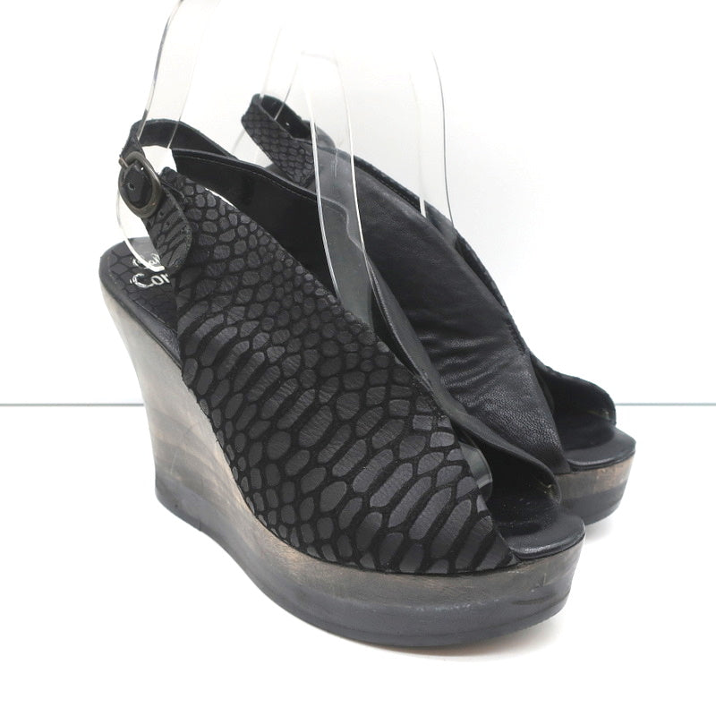 Calleen Cordero Platform Wedge Sandals Felipa Black Snake-Print Leather Size 6 product image 1, provided for visual