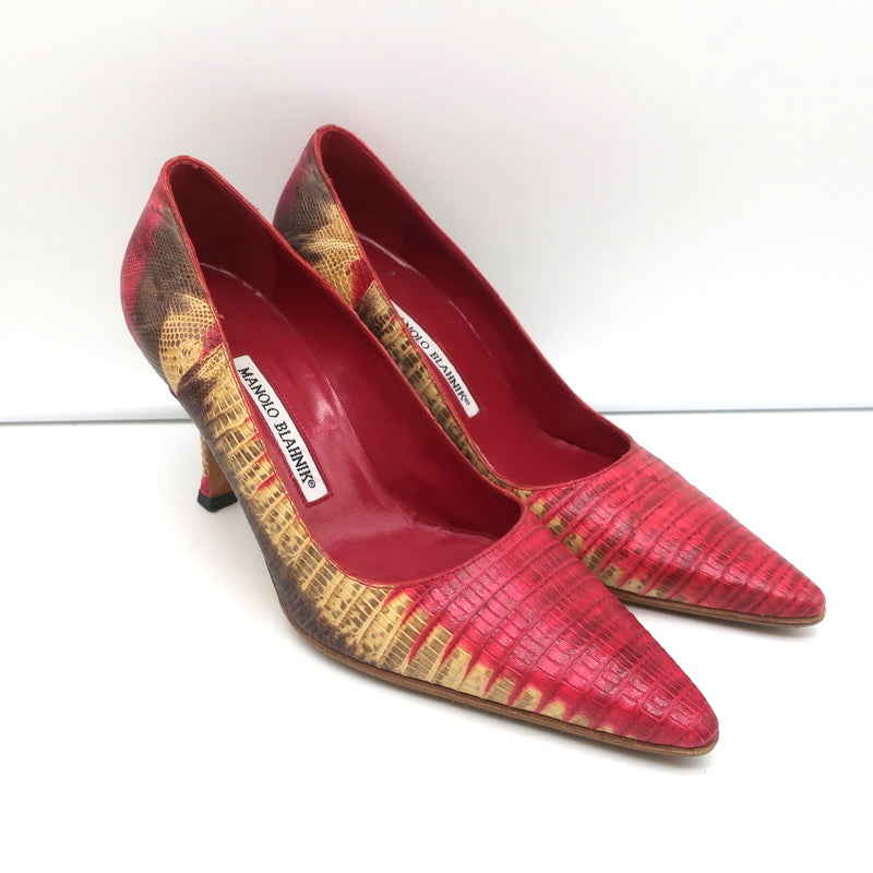 Manolo Blahnik BB Lizard Pumps Red/Beige Size 37 Pointed Toe Heels product image 1, provided for visual reference and