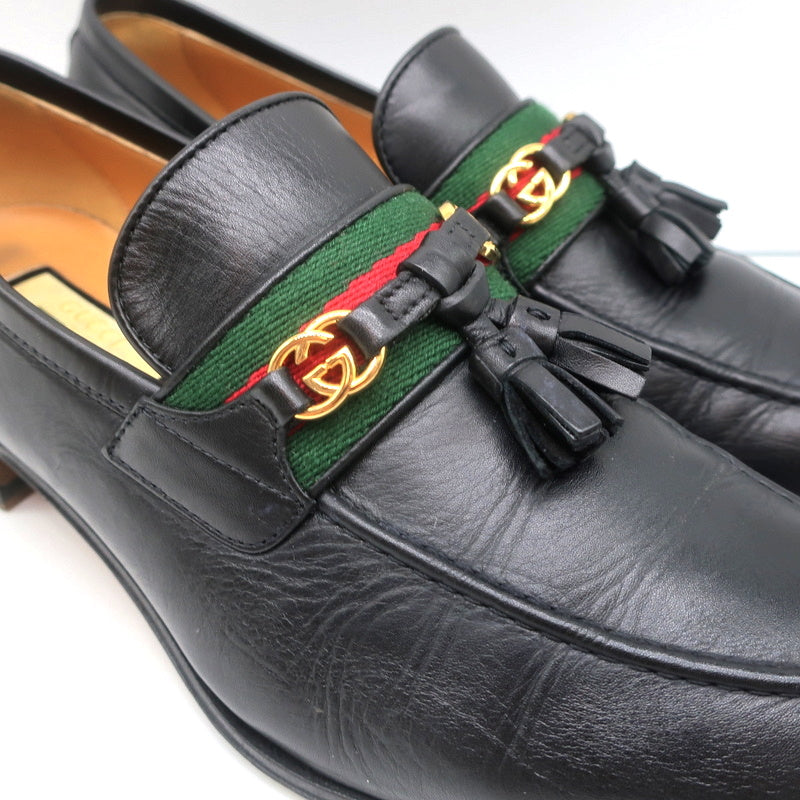 Gucci Paride GG Tassel Loafers Black Leather Size 37.5 product image 2, provided for visual reference and product detail