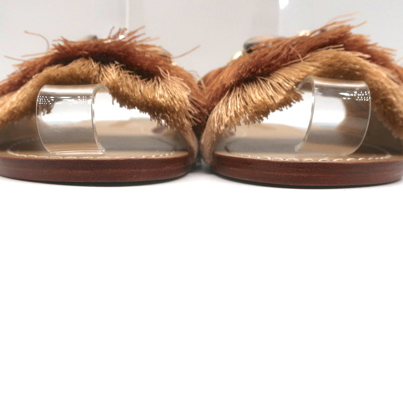Mystique Shell-Embellished Fringed Slide Sandals Beige Suede Size 7 NEW product image 4, provided for visual reference and