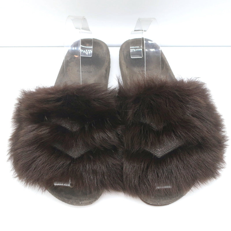 Brunello Cucinelli Monili-Trimmed Fur Slide Sandals Brown/Gray Size 41 product image 3, provided for visual reference and