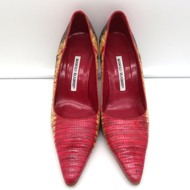 Manolo Blahnik BB Lizard Pumps Red/Beige Size 37 Pointed Toe Heels product image 4, provided for visual reference and