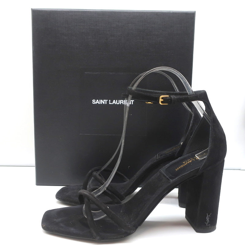 Saint Laurent Loulou Crisscross Sandals Black Suede Size 37.5 Ankle Strap Heels product image 1, provided for visual