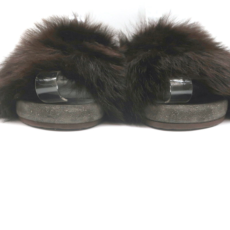 Brunello Cucinelli Monili-Trimmed Fur Slide Sandals Brown/Gray Size 41 product image 4, provided for visual reference and