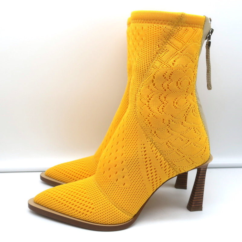 Fendi FFrame Jacquard Mesh Knit Ankle Boots Yellow Size 36 Pointed Toe Heel product image 5, provided for visual reference