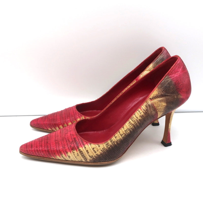 Manolo Blahnik BB Lizard Pumps Red/Beige Size 37 Pointed Toe Heels product image 5, provided for visual reference and