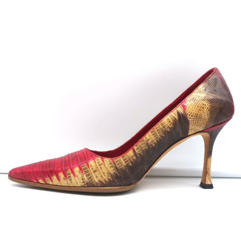 Manolo Blahnik BB Lizard Pumps Red/Beige Size 37 Pointed Toe Heels product image 6, provided for visual reference and