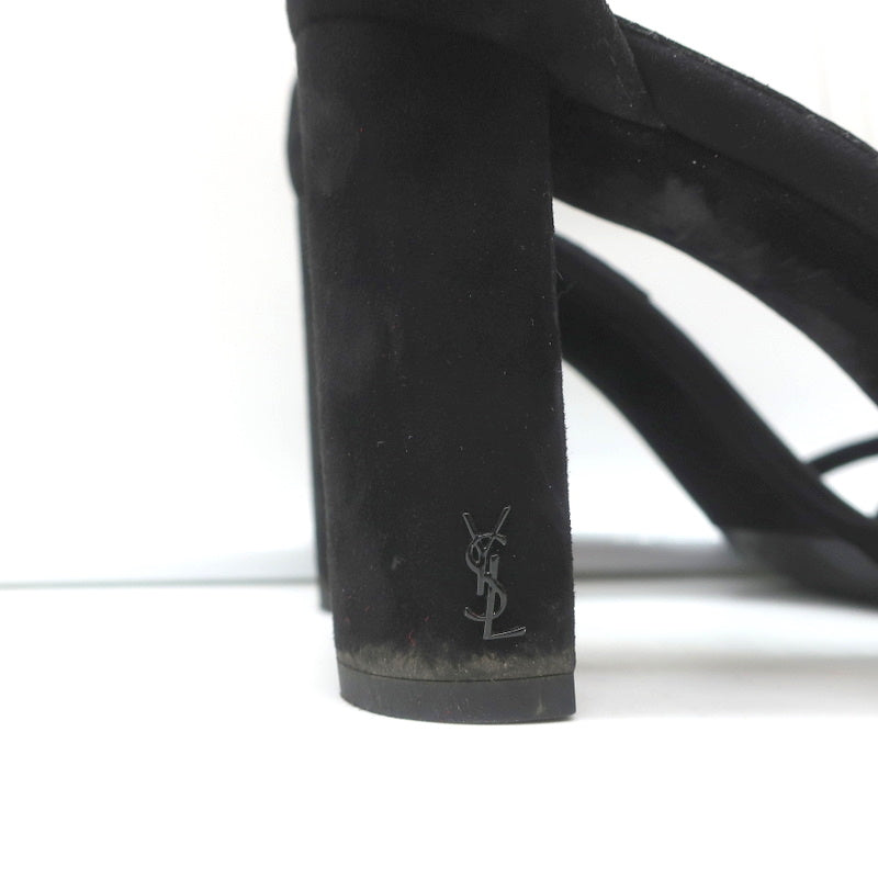 Saint Laurent Loulou Crisscross Sandals Black Suede Size 37.5 Ankle Strap Heels product image 5, provided for visual