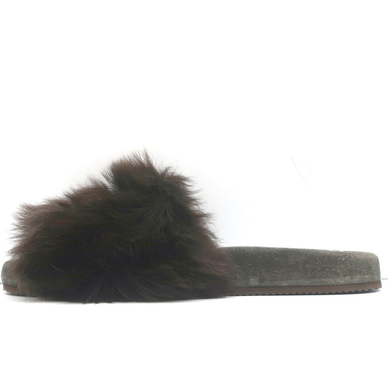 Brunello Cucinelli Monili-Trimmed Fur Slide Sandals Brown/Gray Size 41 product image 6, provided for visual reference and