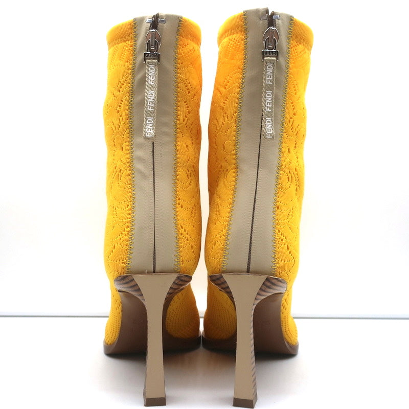 Fendi FFrame Jacquard Mesh Knit Ankle Boots Yellow Size 36 Pointed Toe Heel product image 7, provided for visual reference