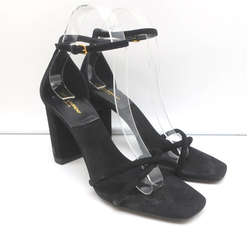 Saint Laurent Loulou Crisscross Sandals Black Suede Size 37.5 Ankle Strap Heels product image 2, provided for visual