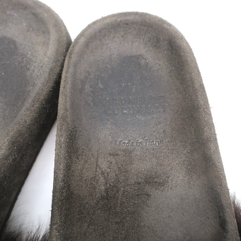 Brunello Cucinelli Monili-Trimmed Fur Slide Sandals Brown/Gray Size 41 product image 8, provided for visual reference and