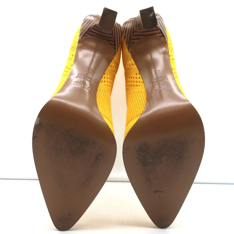 Fendi FFrame Jacquard Mesh Knit Ankle Boots Yellow Size 36 Pointed Toe Heel product image 9, provided for visual reference