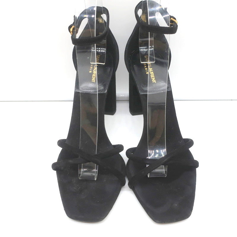 Saint Laurent Loulou Crisscross Sandals Black Suede Size 37.5 Ankle Strap Heels product image 6, provided for visual