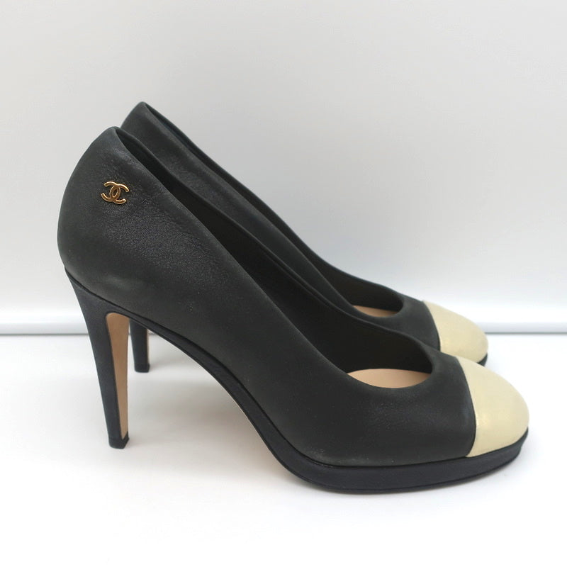 15C Metallic Cap Toe Platform Pumps Black/Gold Buffalo Leather Size 38 product image 2, provided for visual reference and