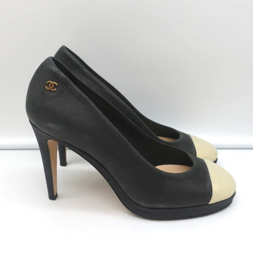 15C Metallic Cap Toe Platform Pumps Black/Gold Buffalo Leather Size 38 product image 2, provided for visual reference and