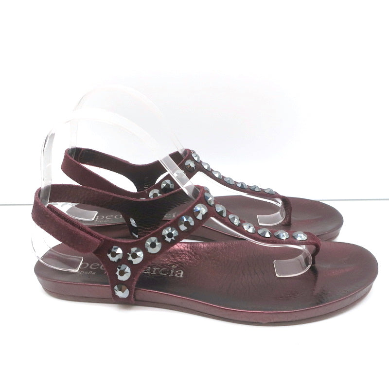Pedro Garcia Judith Crystal Studded Thong Sandals Burgundy Suede Size 38.5 product image 2, provided for visual reference