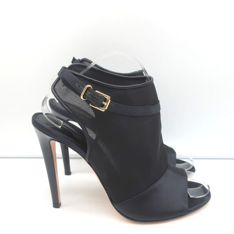 Gianvito Rossi Peep Toe Slingback Booties Black Satin & Organza Size 40 NEW product image 2, provided for visual reference