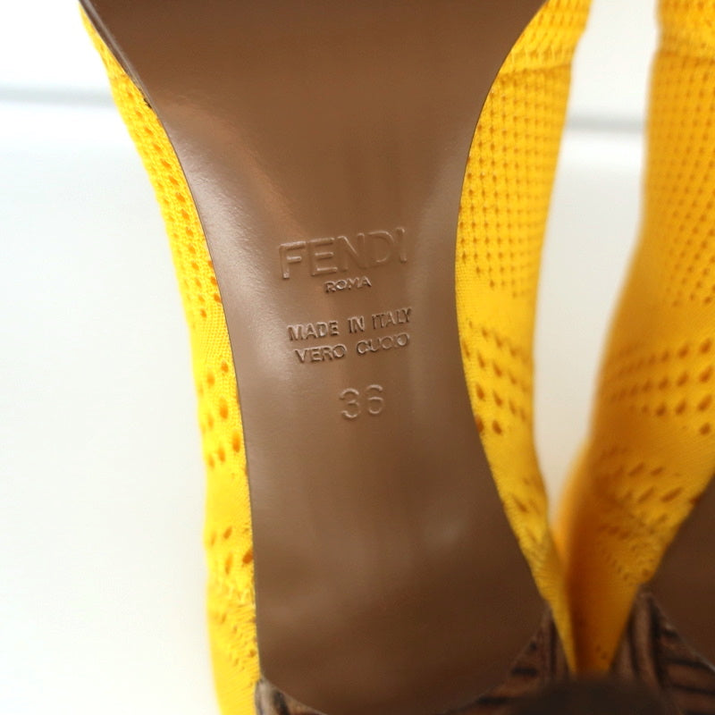 Fendi FFrame Jacquard Mesh Knit Ankle Boots Yellow Size 36 Pointed Toe Heel product image 10, provided for visual reference