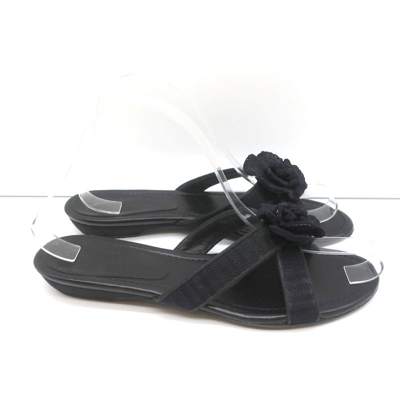 Crochet Camellia Crisscross Slide Sandals Black Size 37.5 product image 2, provided for visual reference and product detail