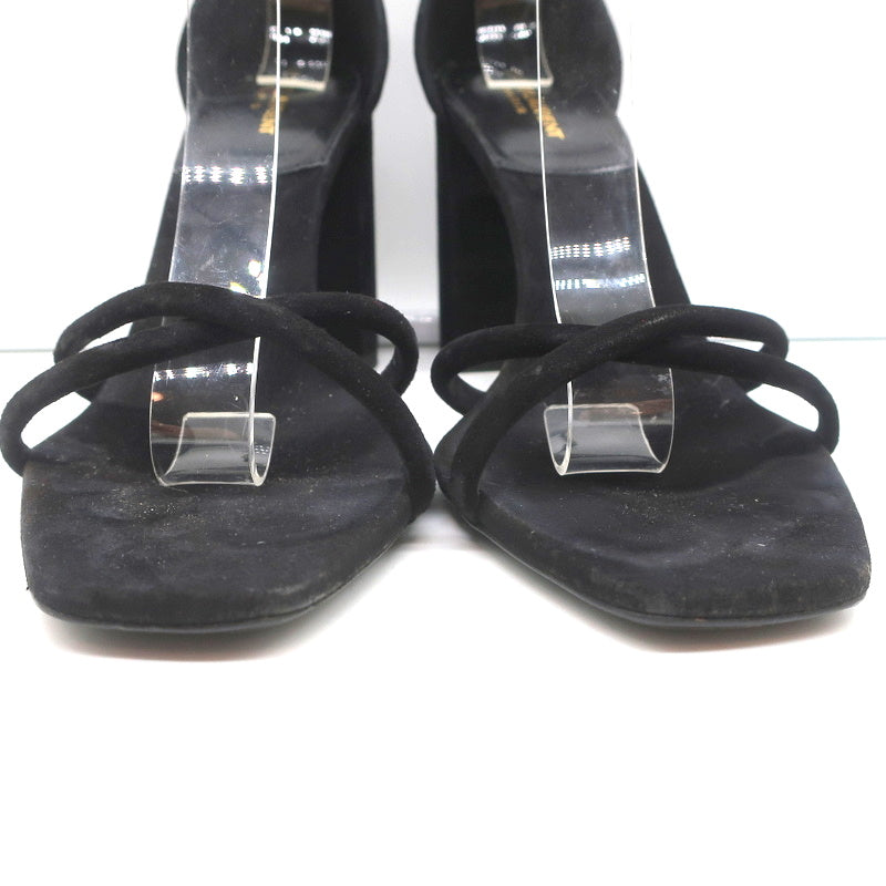Saint Laurent Loulou Crisscross Sandals Black Suede Size 37.5 Ankle Strap Heels product image 7, provided for visual