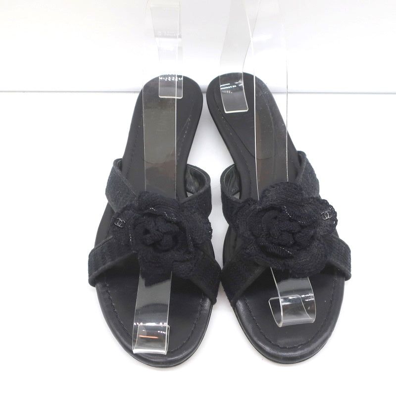 Crochet Camellia Crisscross Slide Sandals Black Size 37.5 product image 3, provided for visual reference and product detail