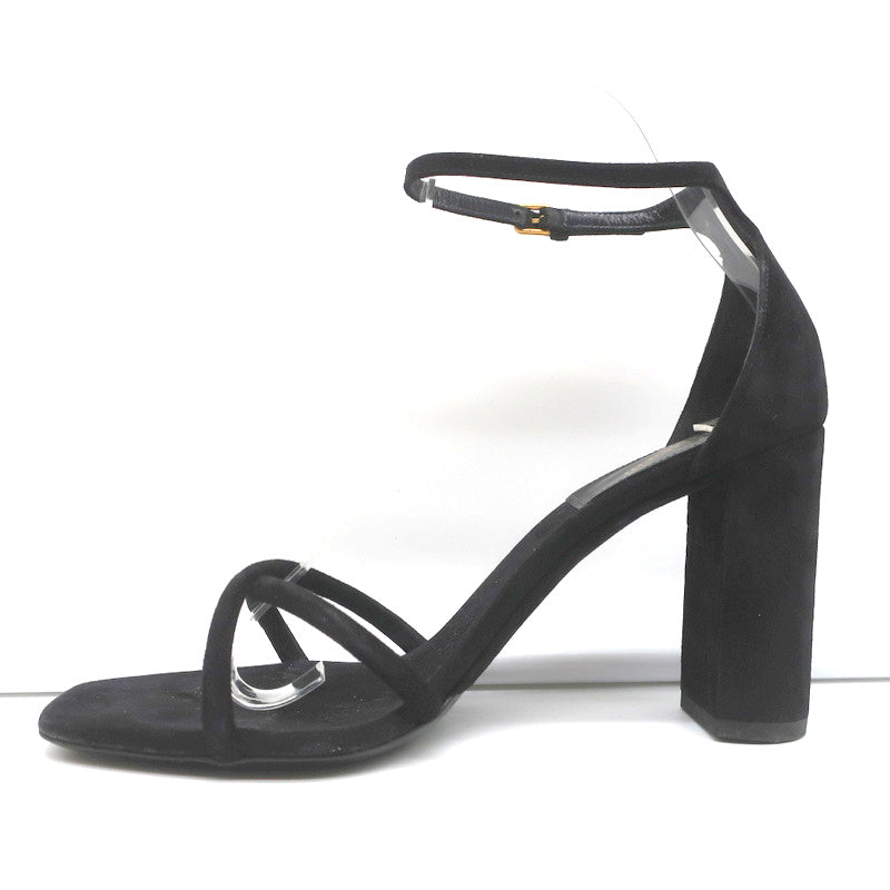 Saint Laurent Loulou Crisscross Sandals Black Suede Size 37.5 Ankle Strap Heels product image 9, provided for visual