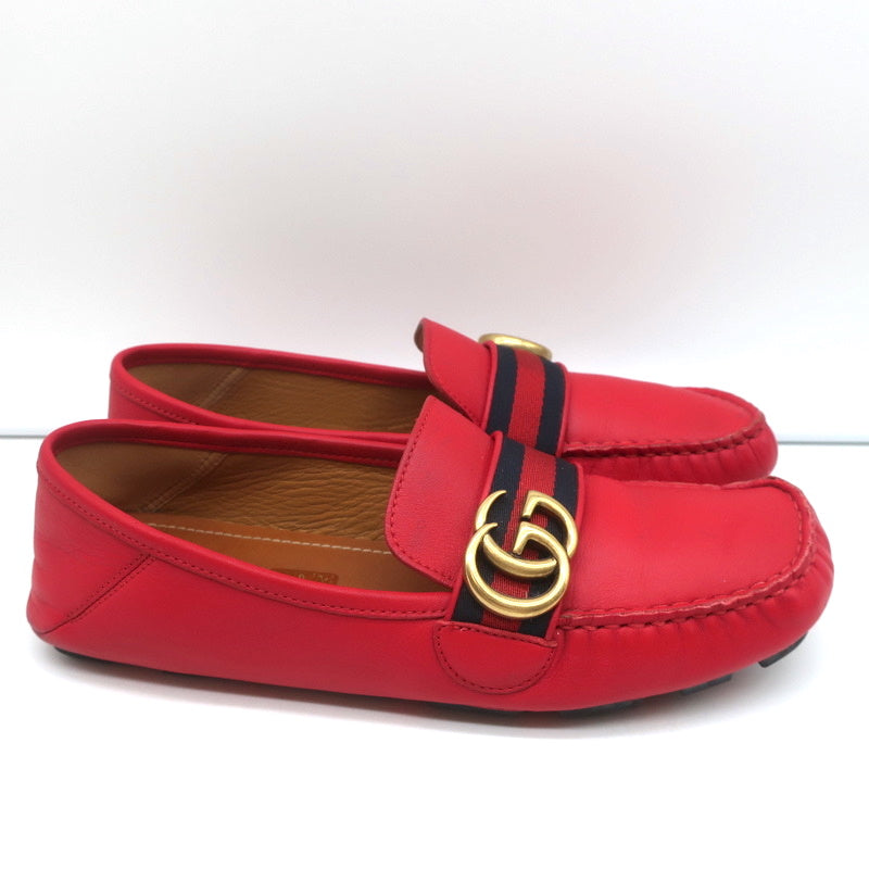 Gucci GG Marmont Web Driver Loafers Red Leather Size 38.5 product image 2, provided for visual reference and product detail