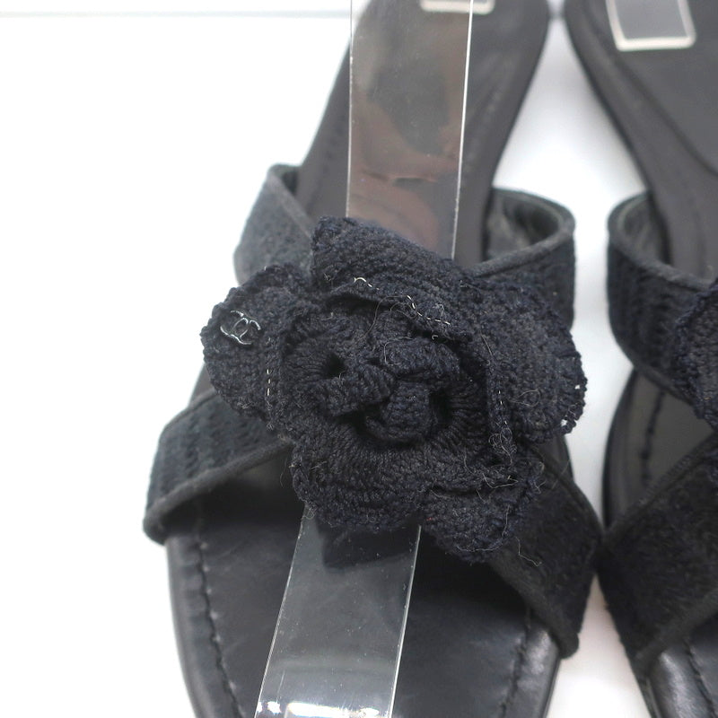 Crochet Camellia Crisscross Slide Sandals Black Size 37.5 product image 4, provided for visual reference and product detail