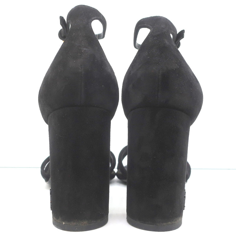 Saint Laurent Loulou Crisscross Sandals Black Suede Size 37.5 Ankle Strap Heels product image 10, provided for visual