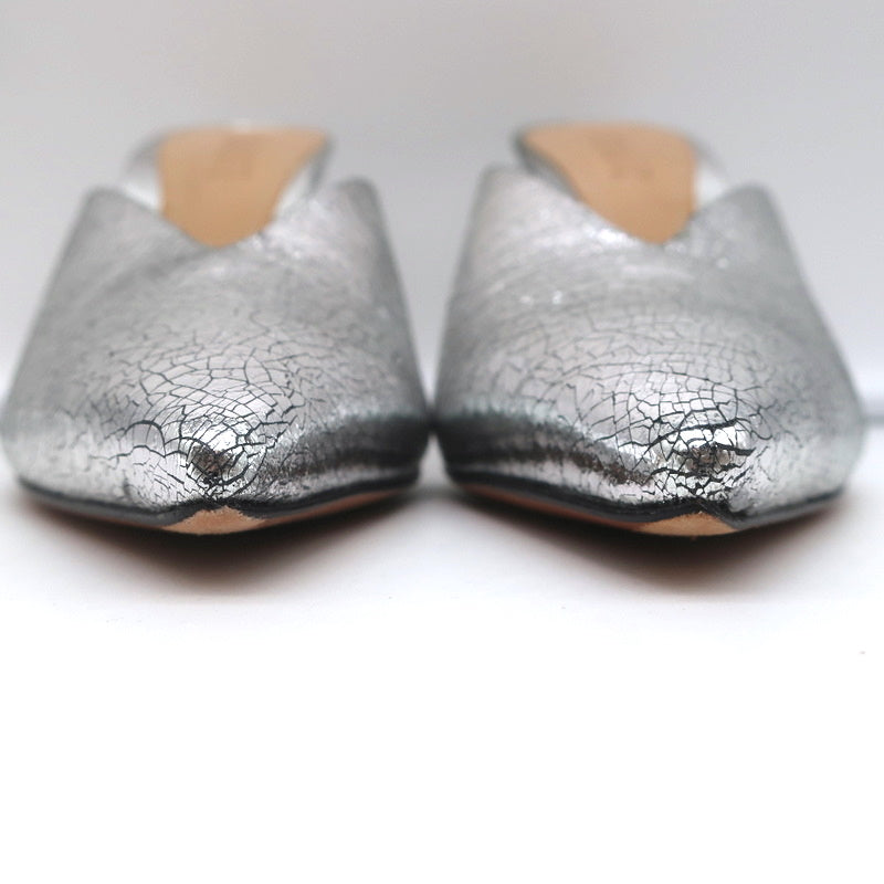 Schutz Mules Charla Silver Cracked Metallic Leather Size 6 Pointed Toe Heels product image 4, provided for visual reference