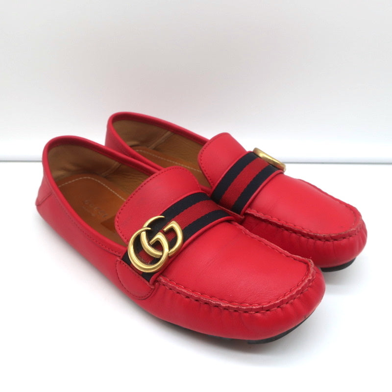 Gucci GG Marmont Web Driver Loafers Red Leather Size 38.5 product image 1, provided for visual reference and product detail