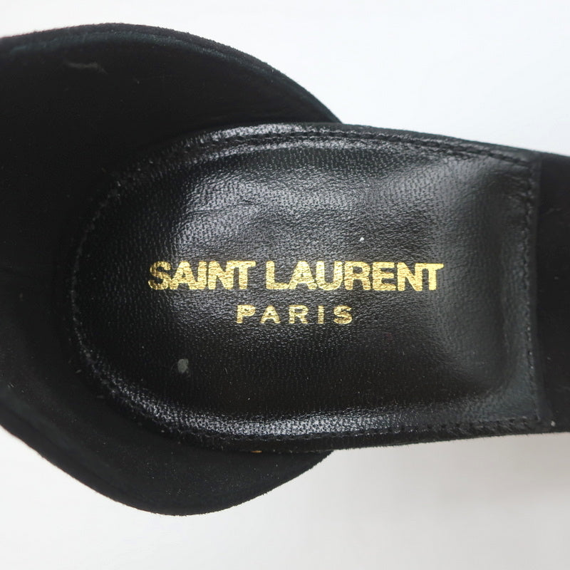 Saint Laurent Loulou Crisscross Sandals Black Suede Size 37.5 Ankle Strap Heels product image 11, provided for visual