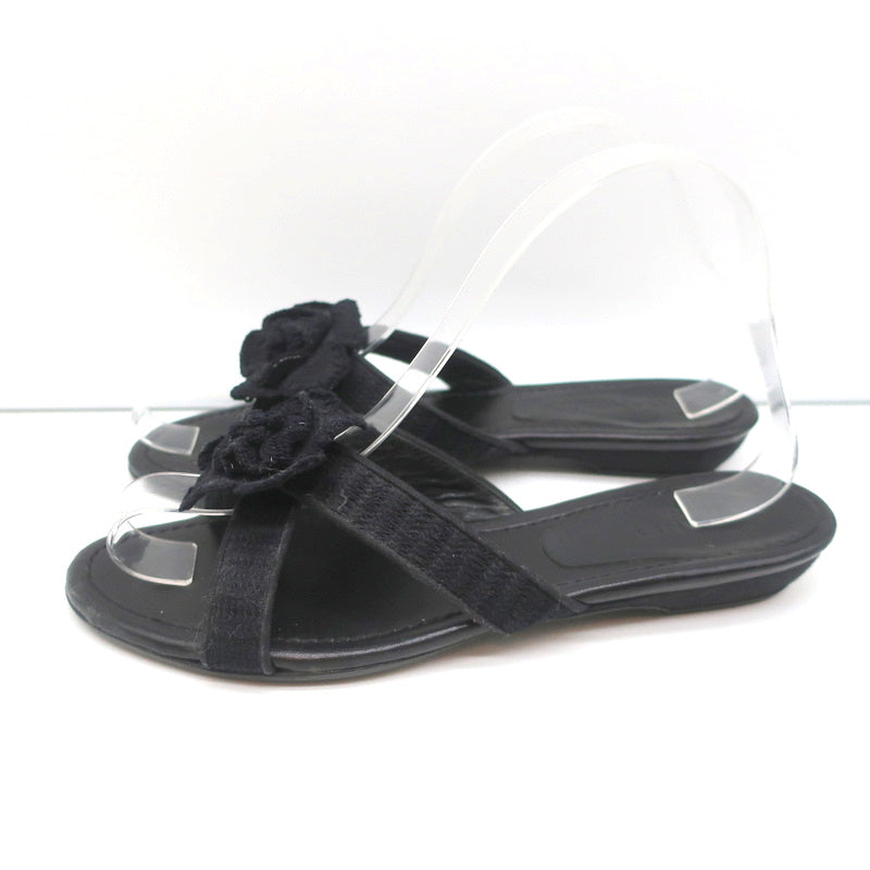 Crochet Camellia Crisscross Slide Sandals Black Size 37.5 product image 6, provided for visual reference and product detail