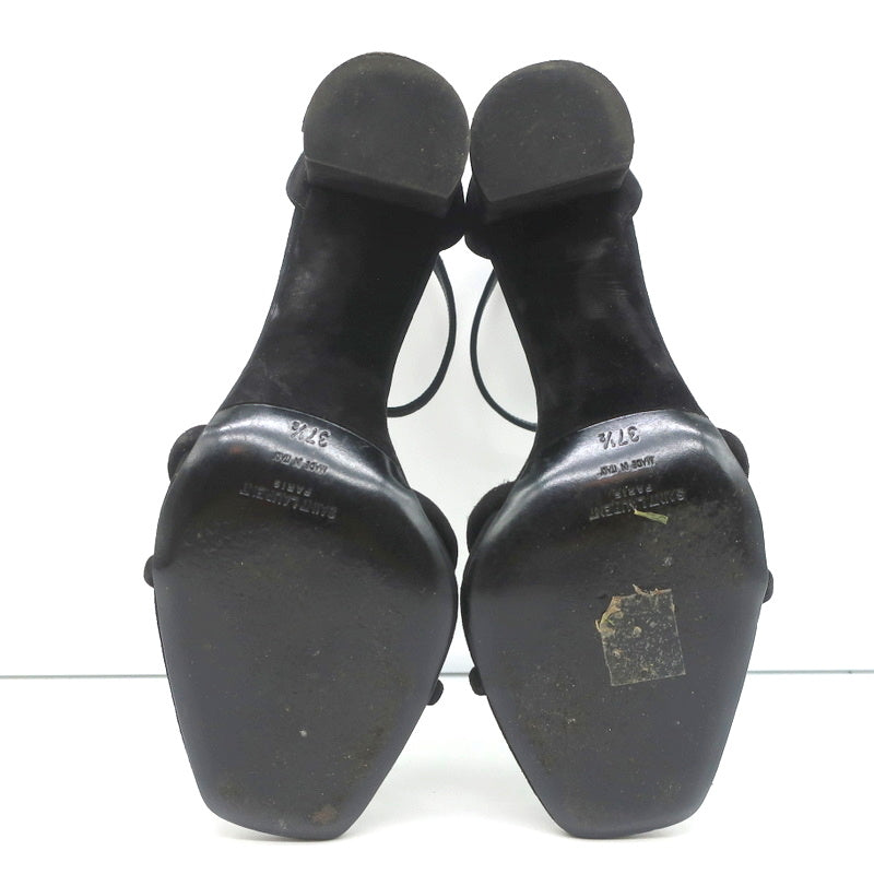 Saint Laurent Loulou Crisscross Sandals Black Suede Size 37.5 Ankle Strap Heels product image 12, provided for visual