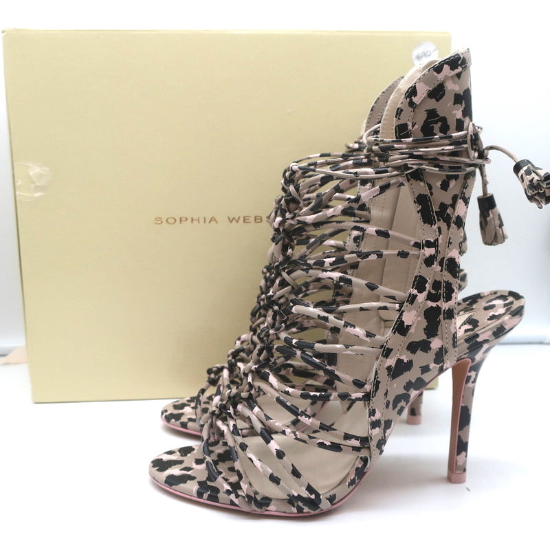 Sophia Webster Lacey Lace-Up Sandals Camo Print Leather Size 37.5 Open Toe Heels product image 1, provided for visual