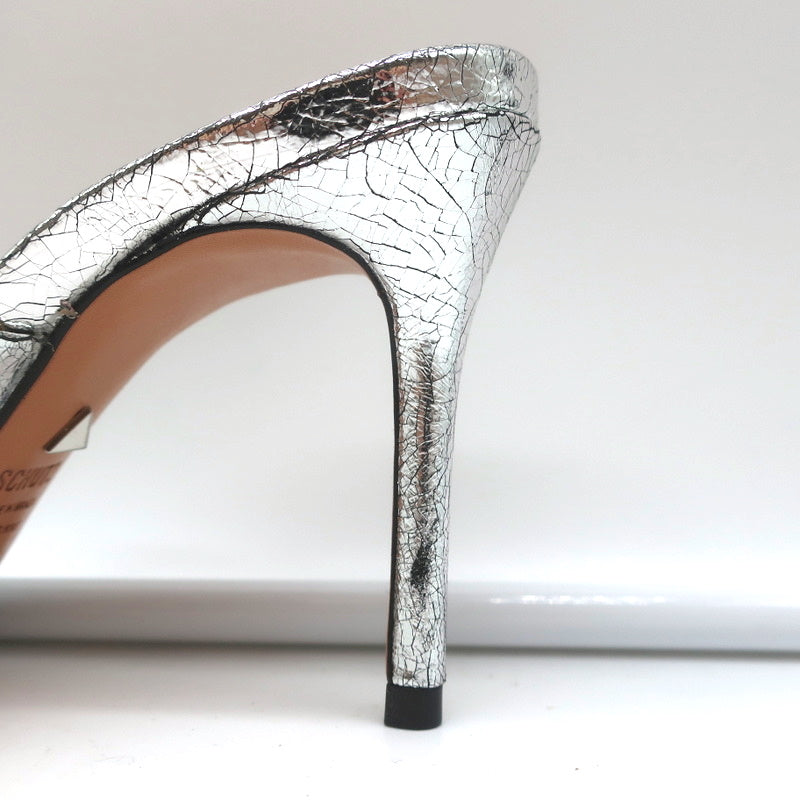 Schutz Mules Charla Silver Cracked Metallic Leather Size 6 Pointed Toe Heels product image 7, provided for visual reference