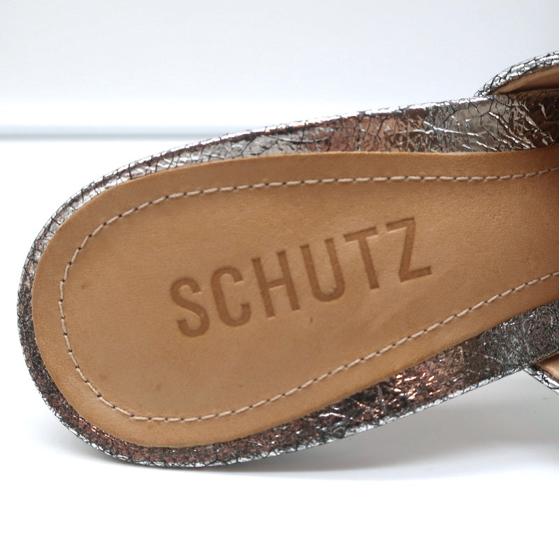 Schutz Mules Charla Silver Cracked Metallic Leather Size 6 Pointed Toe Heels product image 9, provided for visual reference