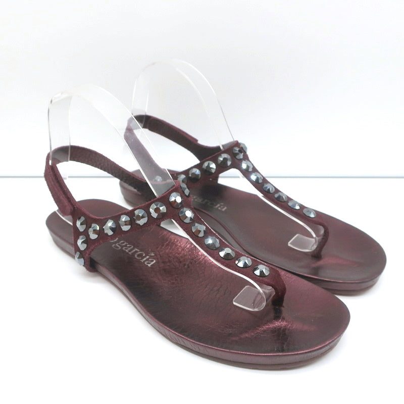 Pedro Garcia Judith Crystal Studded Thong Sandals Burgundy Suede Size 38.5 product image 1, provided for visual reference