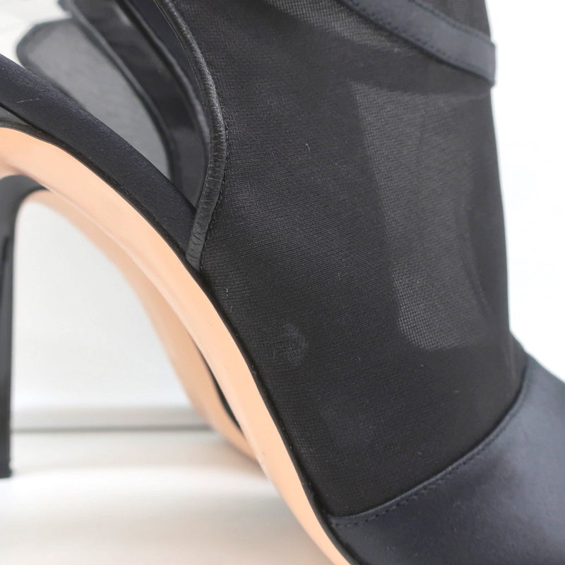 Gianvito Rossi Peep Toe Slingback Booties Black Satin & Organza Size 40 NEW product image 3, provided for visual reference