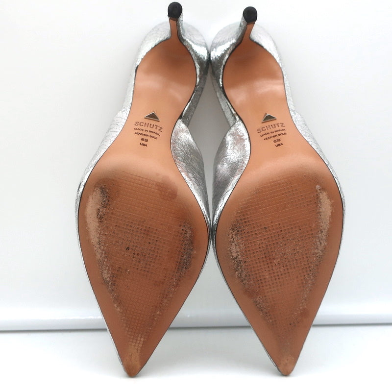 Schutz Mules Charla Silver Cracked Metallic Leather Size 6 Pointed Toe Heels product image 10, provided for visual reference